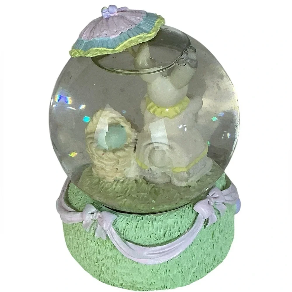 Snow Globe Vintage Easter Bunny Umbrella Spring Water Glitter Globe Pastel 1990